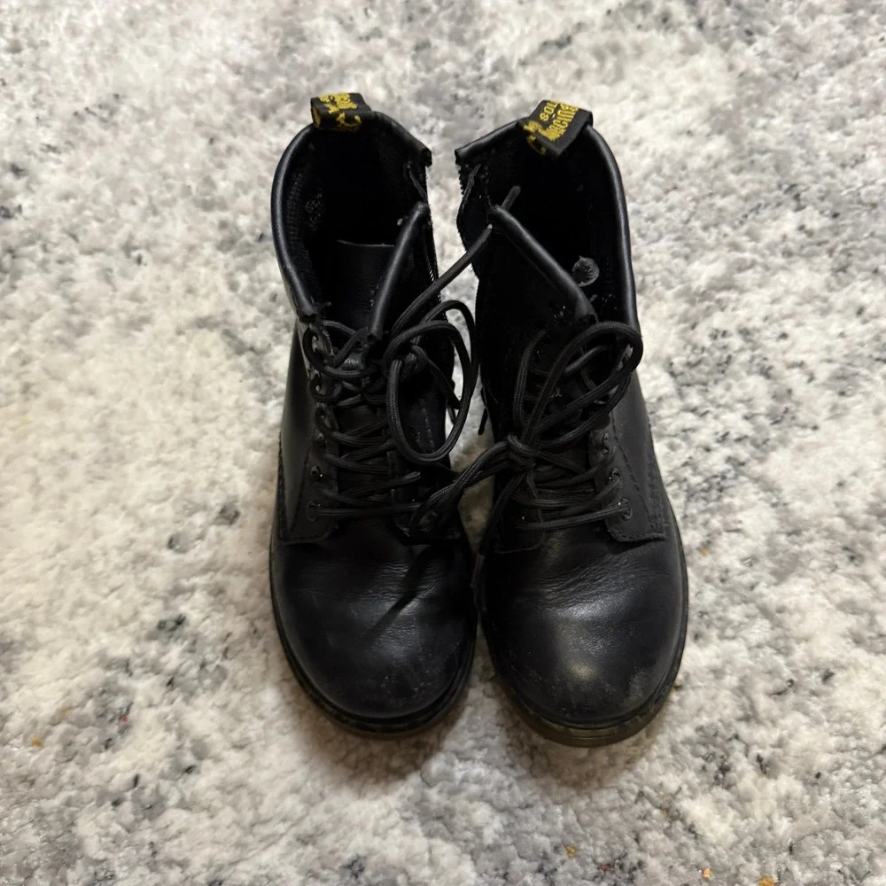 Dr. Martens Delaney Black Leather Lace Up Side Zip Combat Boots Kids US 11 AV004